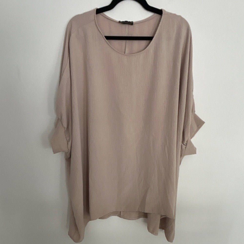 NEW COLLECTION Beige Polyester Short Sleeve Blouse Round Neck Size XXL
